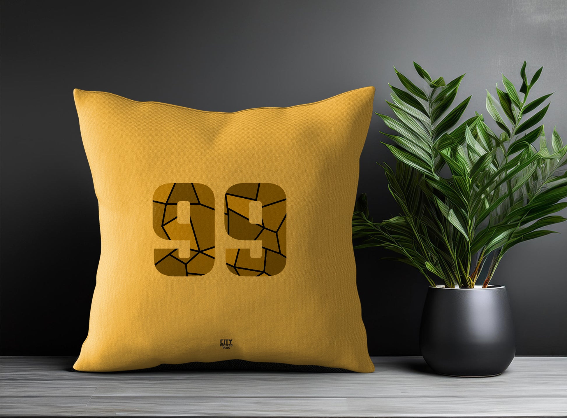99 Number Pillow Case and Pillow Throw (Golden Yellow)