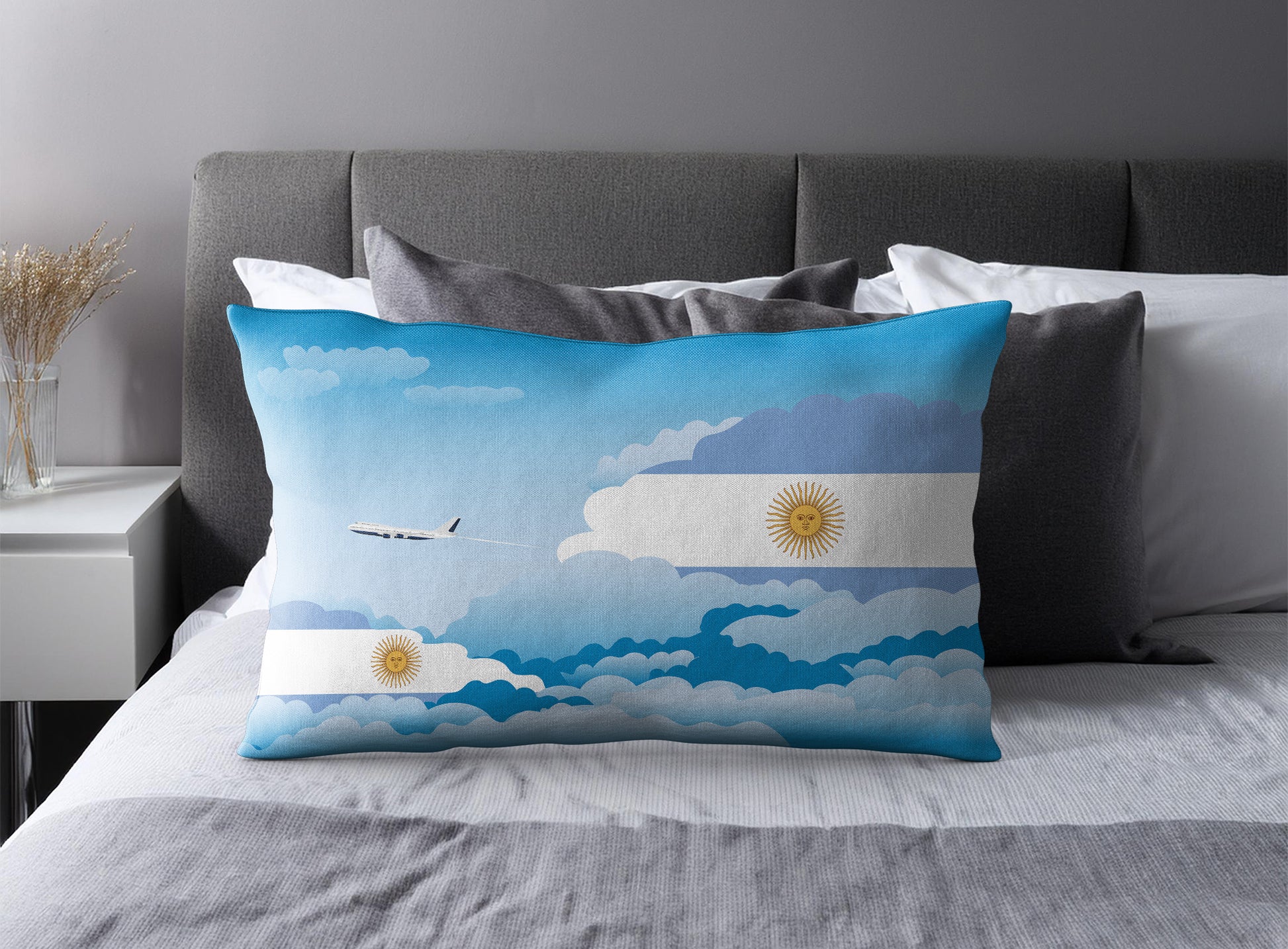 Argentina Day Clouds Pillow Case and Pillow Throw