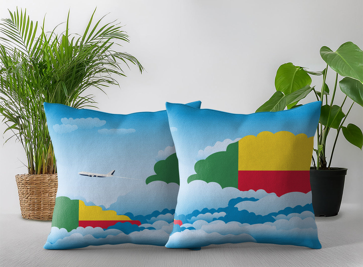 Benin Day Clouds Pillow Case and Pillow Throw