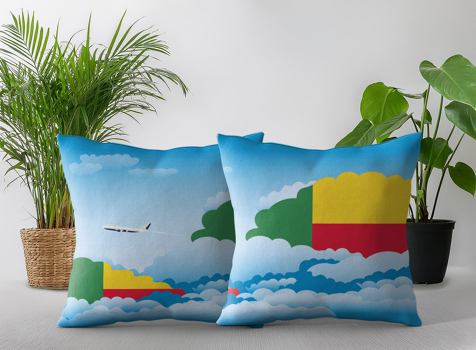 Benin Day Clouds Pillow Case and Pillow Throw