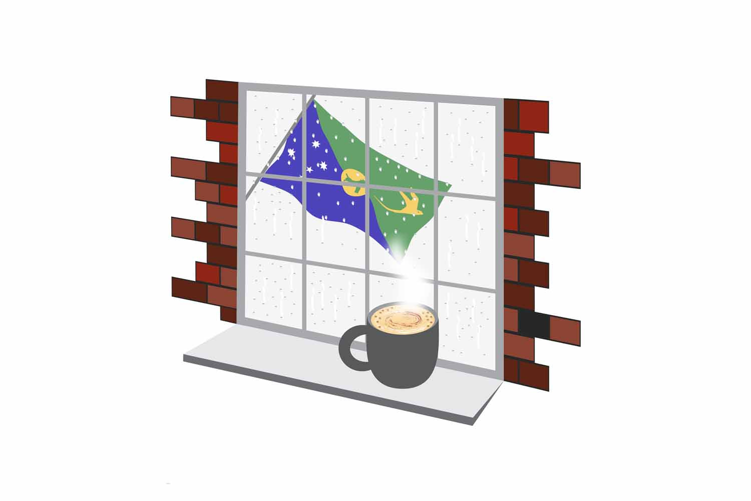 Christmas Island Coffee Rain Window Fridge Magnet