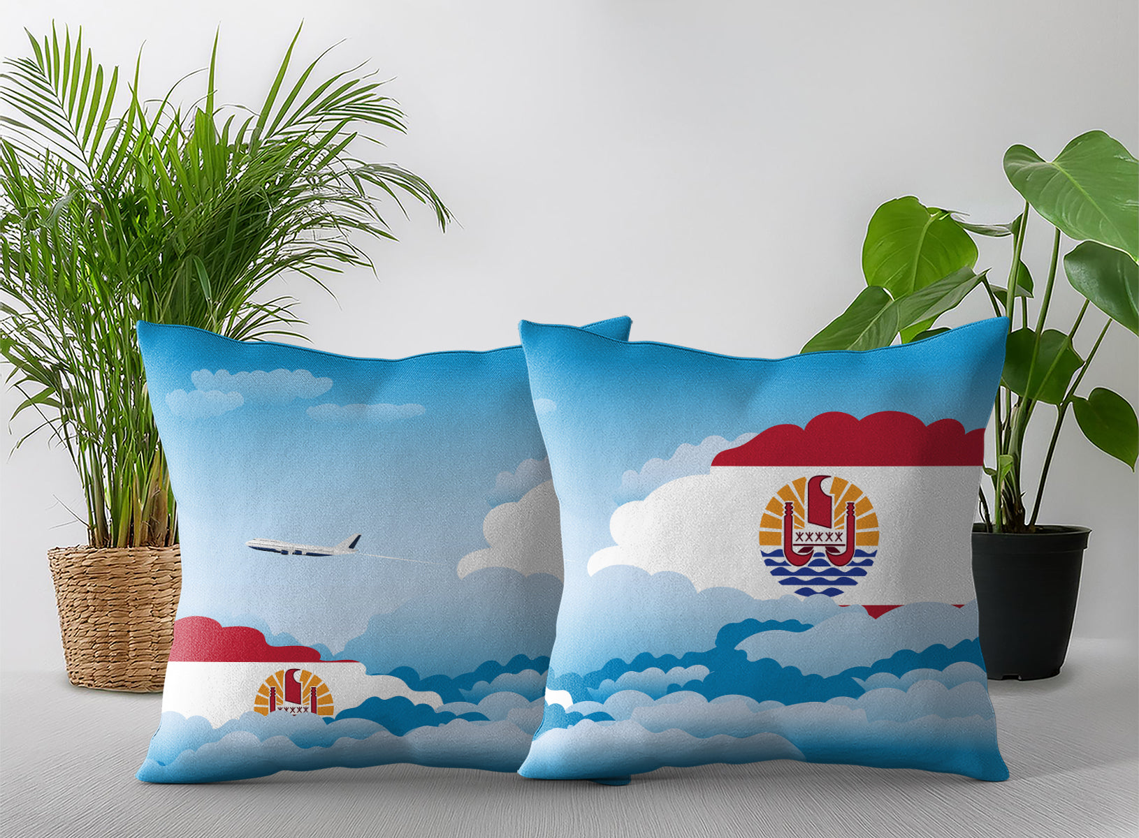 French Polynesia Day Clouds Pillow Case and Pillow Throw