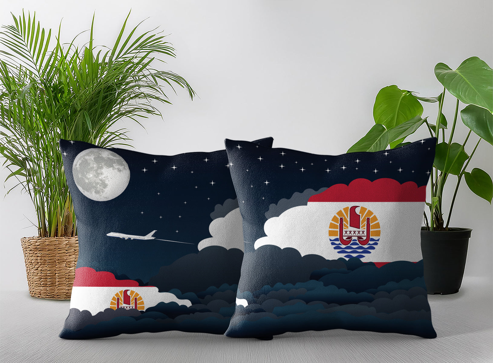 French Polynesia Night Clouds Pillow Case and Pillow Throw