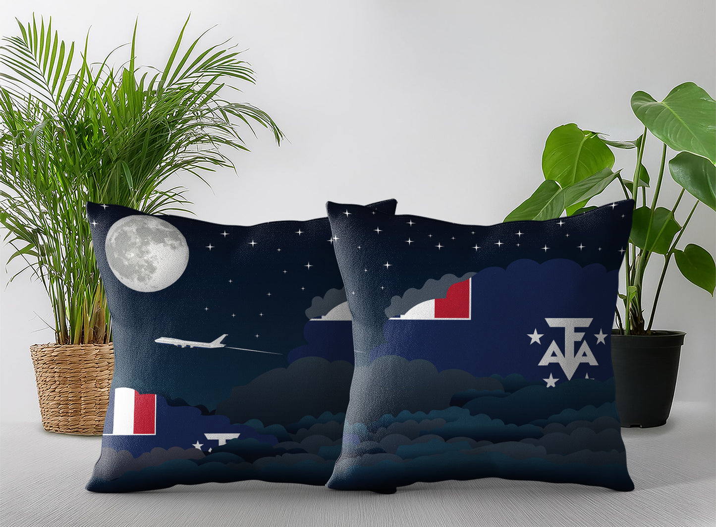 French Southern Case and Antarctic Lands Night Clouds Pillow Case and Pillow Throw