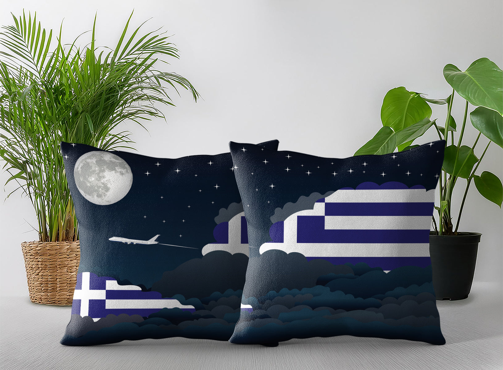 Greece Night Clouds Pillow Case and Pillow Throw
