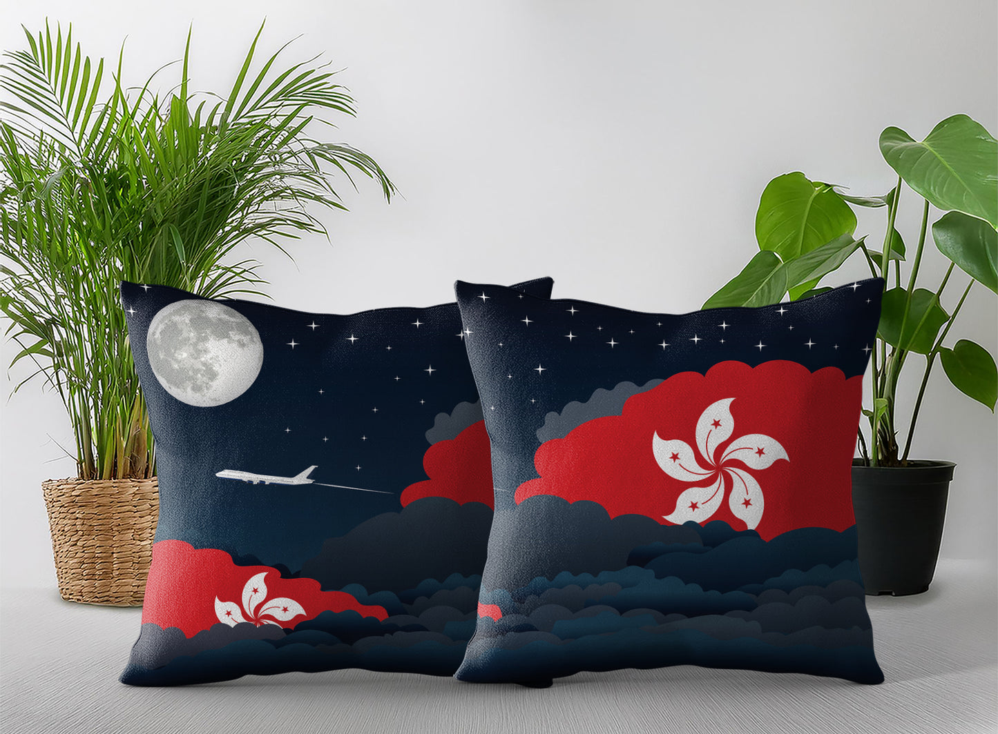 Hong Kong Night Clouds Pillow Case and Pillow Throw