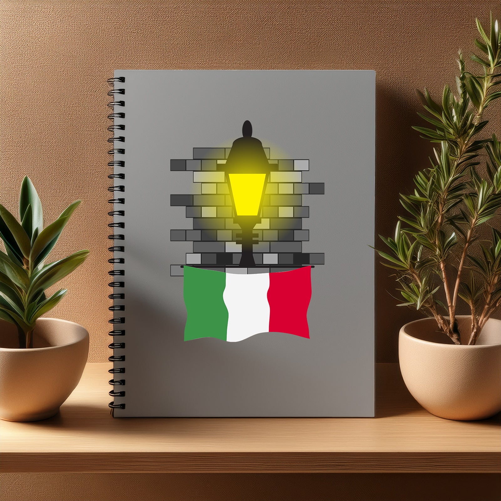 Italy  Street Lamp Bricks Notebook