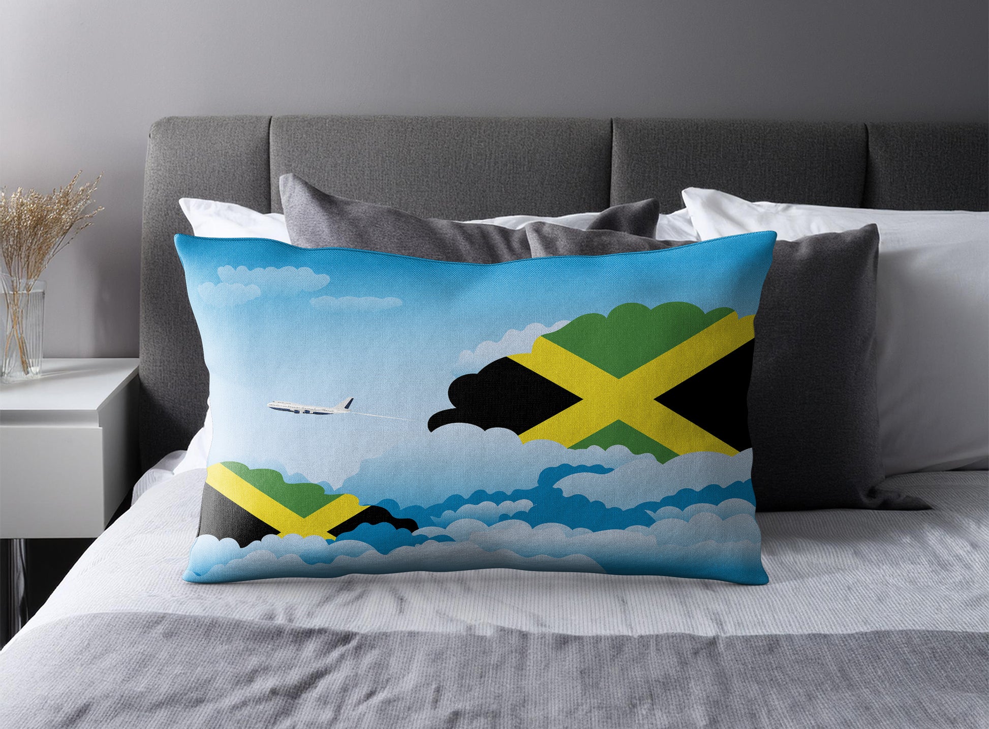 Jamaica Day Clouds Pillow Case and Pillow Throw