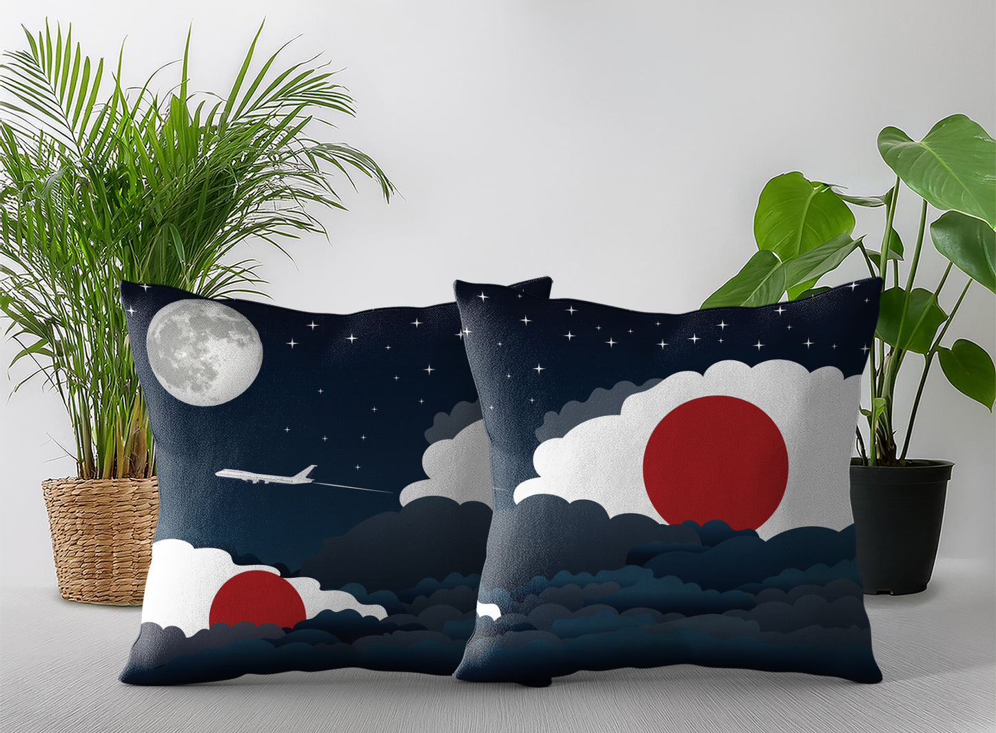 Japan Night Clouds Pillow Case and Pillow Throw