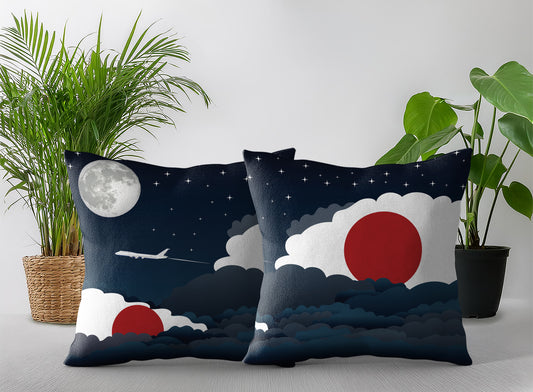 Japan Night Clouds Pillow Case and Pillow Throw