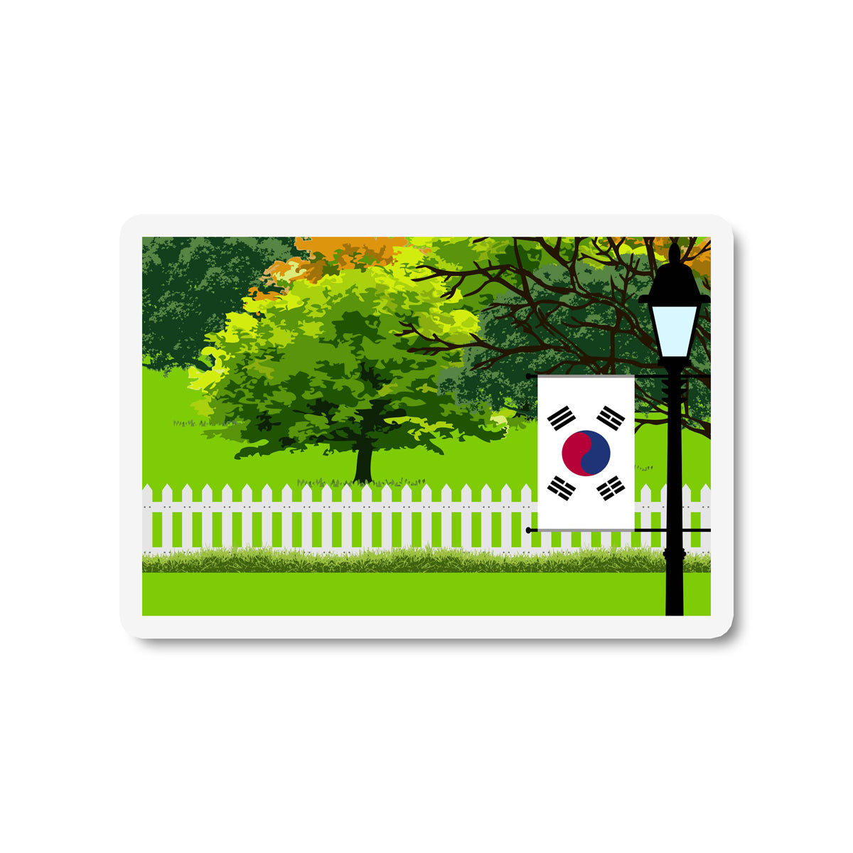 Korea South Trees and Street Lamp Sticker