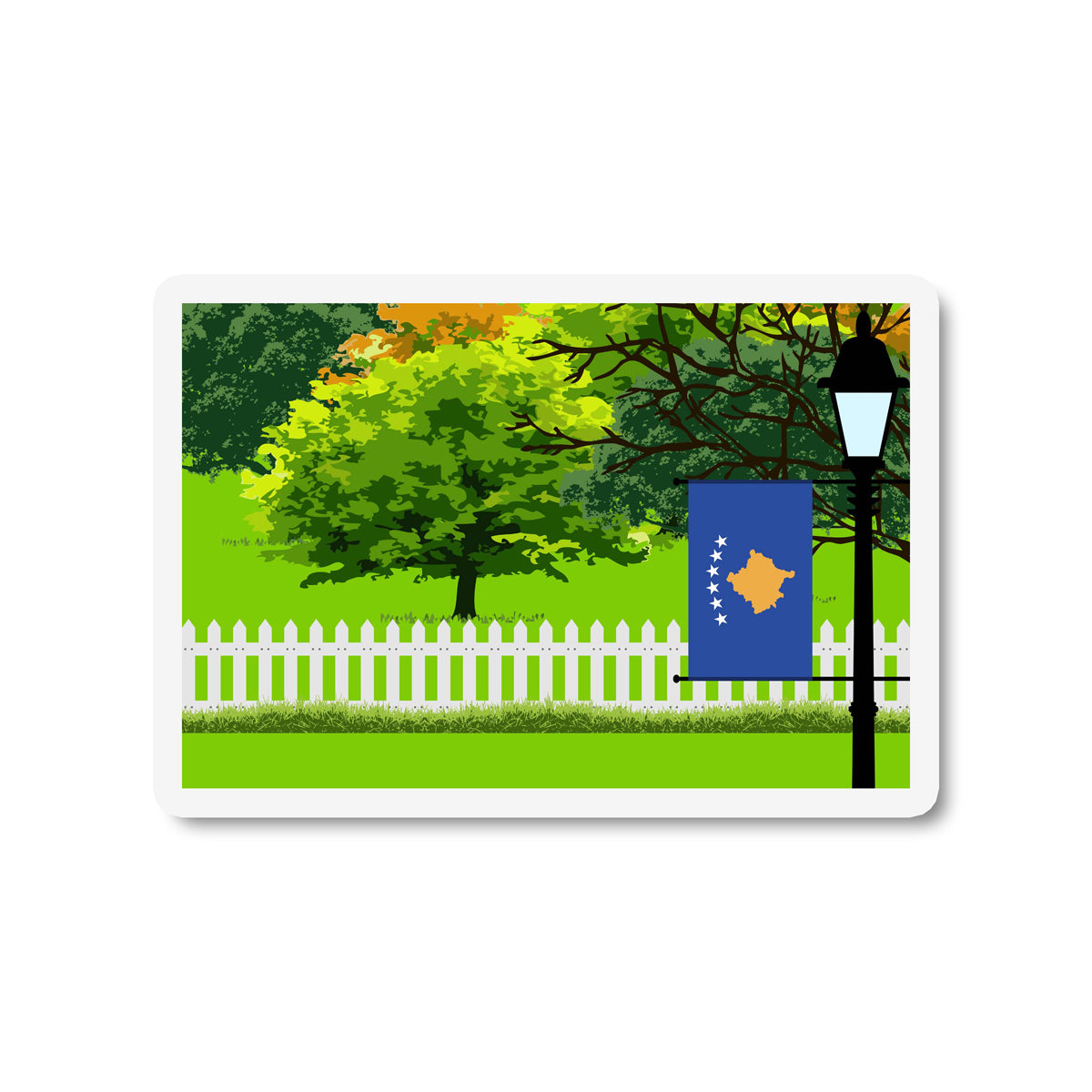Kosovo Trees and Street Lamp Sticker