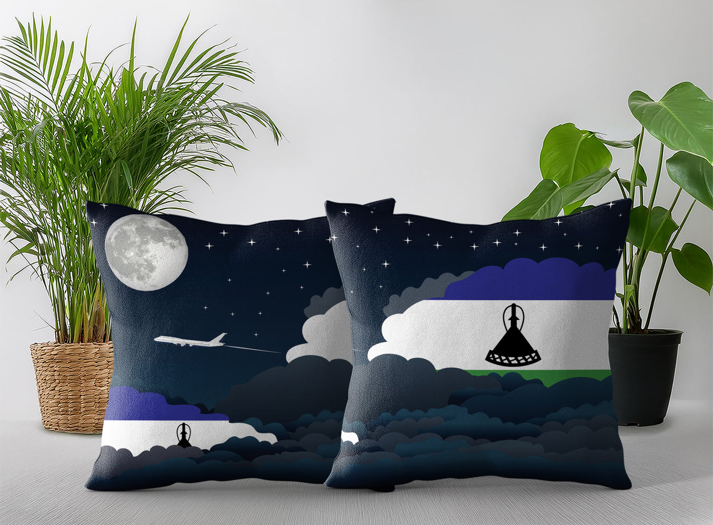 Lesotho Night Clouds Pillow Case and Pillow Throw