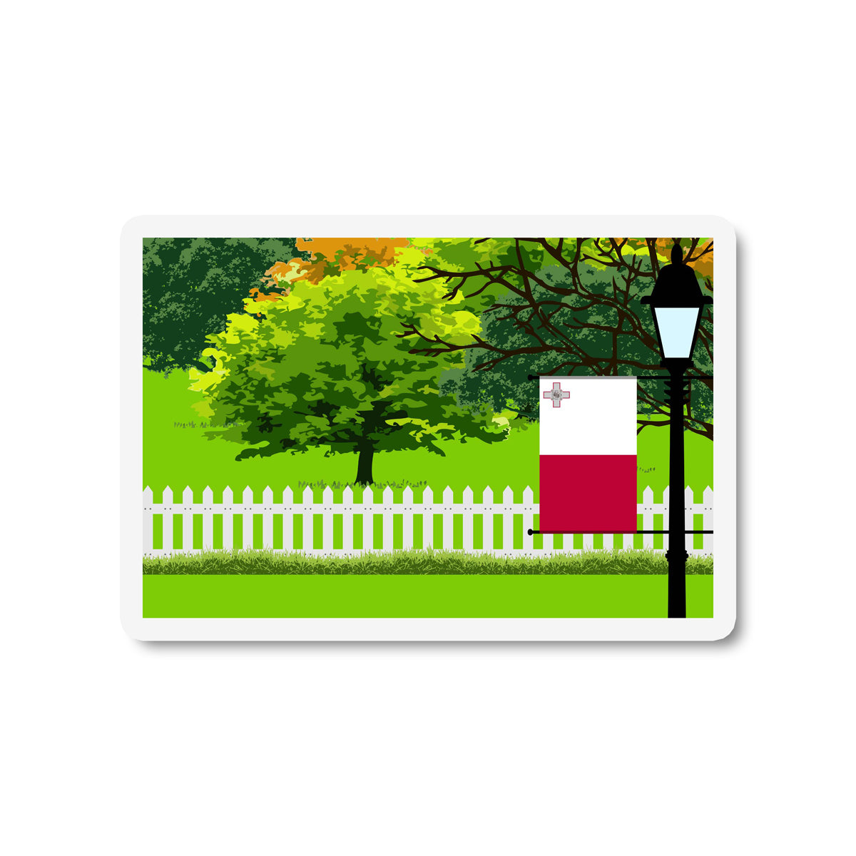 Malta Trees Street Lamp Fridge Magnet