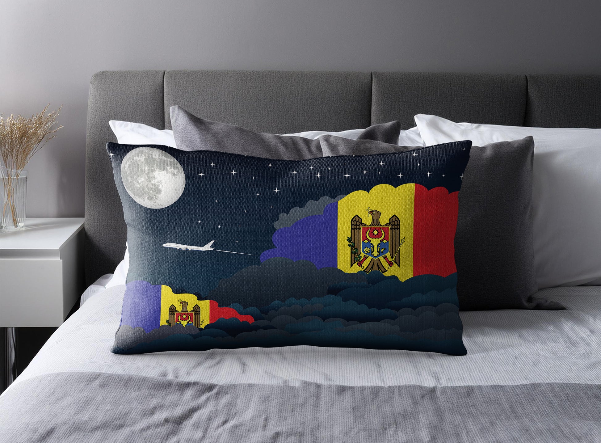 Moldova Night Clouds Pillow Case and Pillow Throw