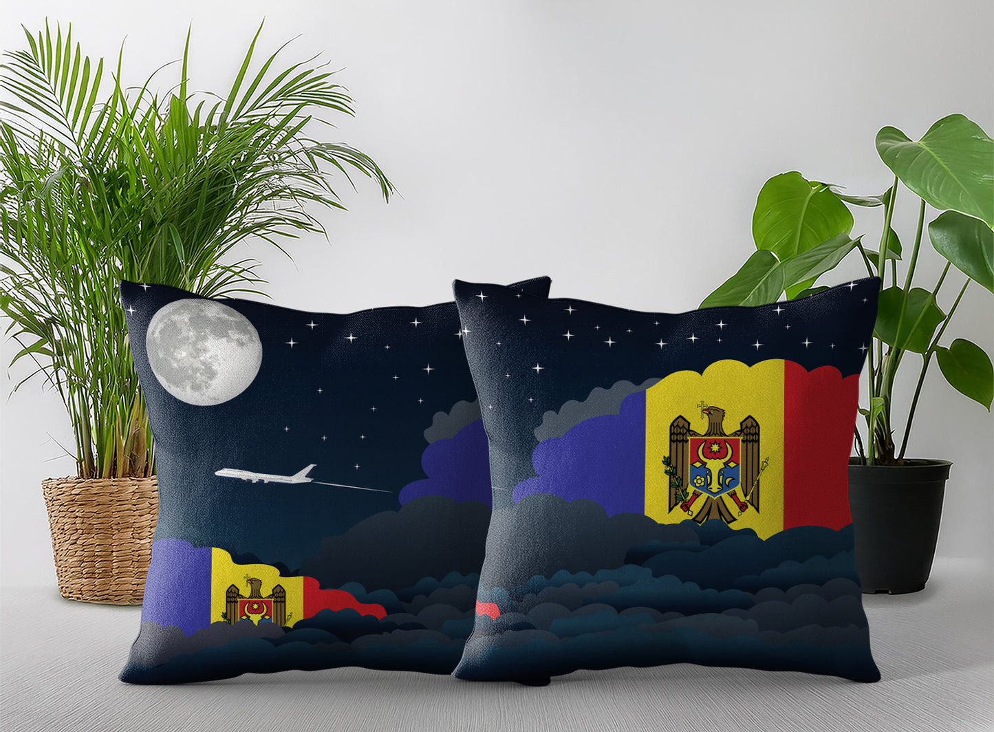 Moldova Night Clouds Pillow Case and Pillow Throw