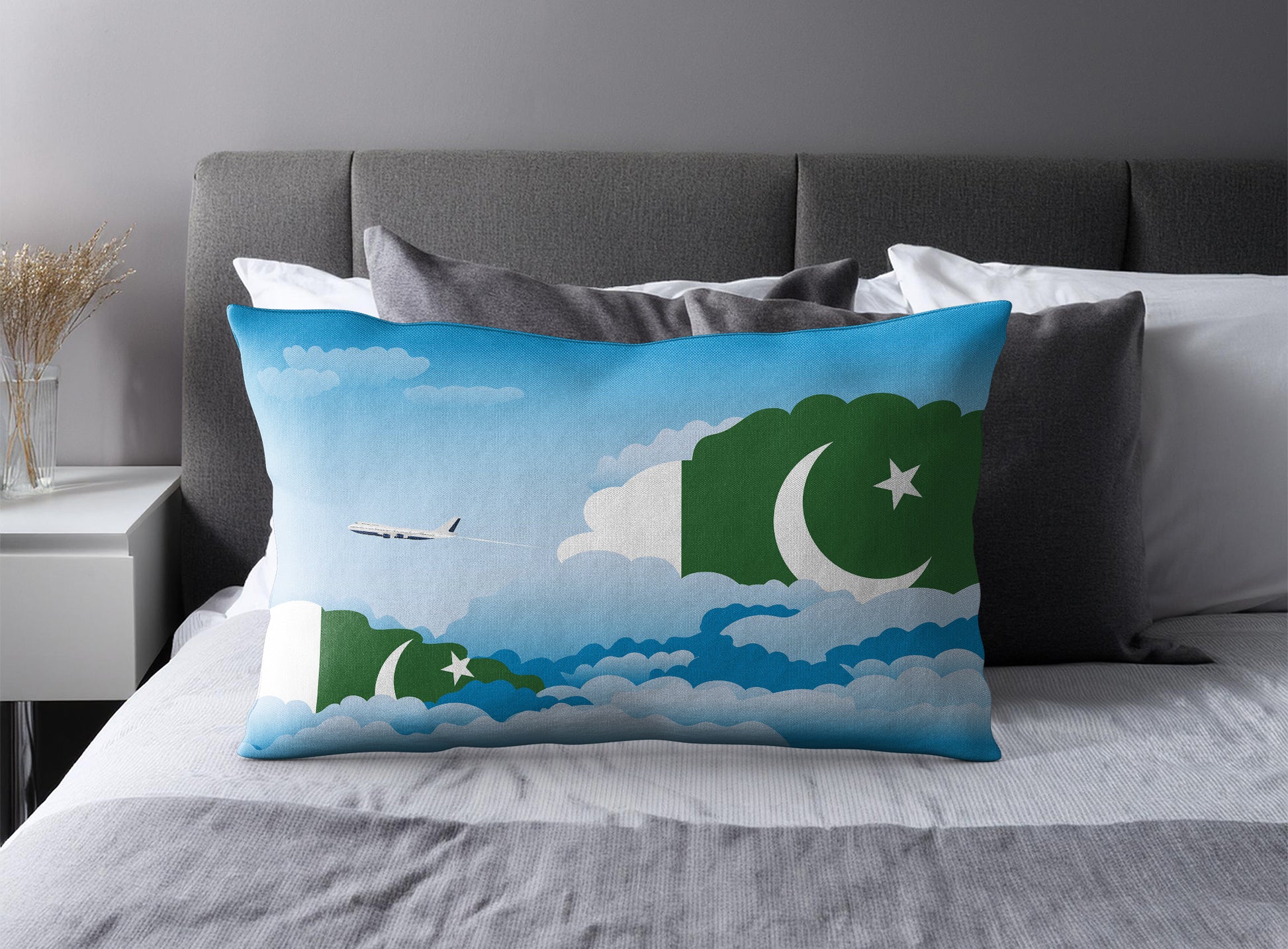 Pakistan Day Clouds Pillow Case and Pillow Throw