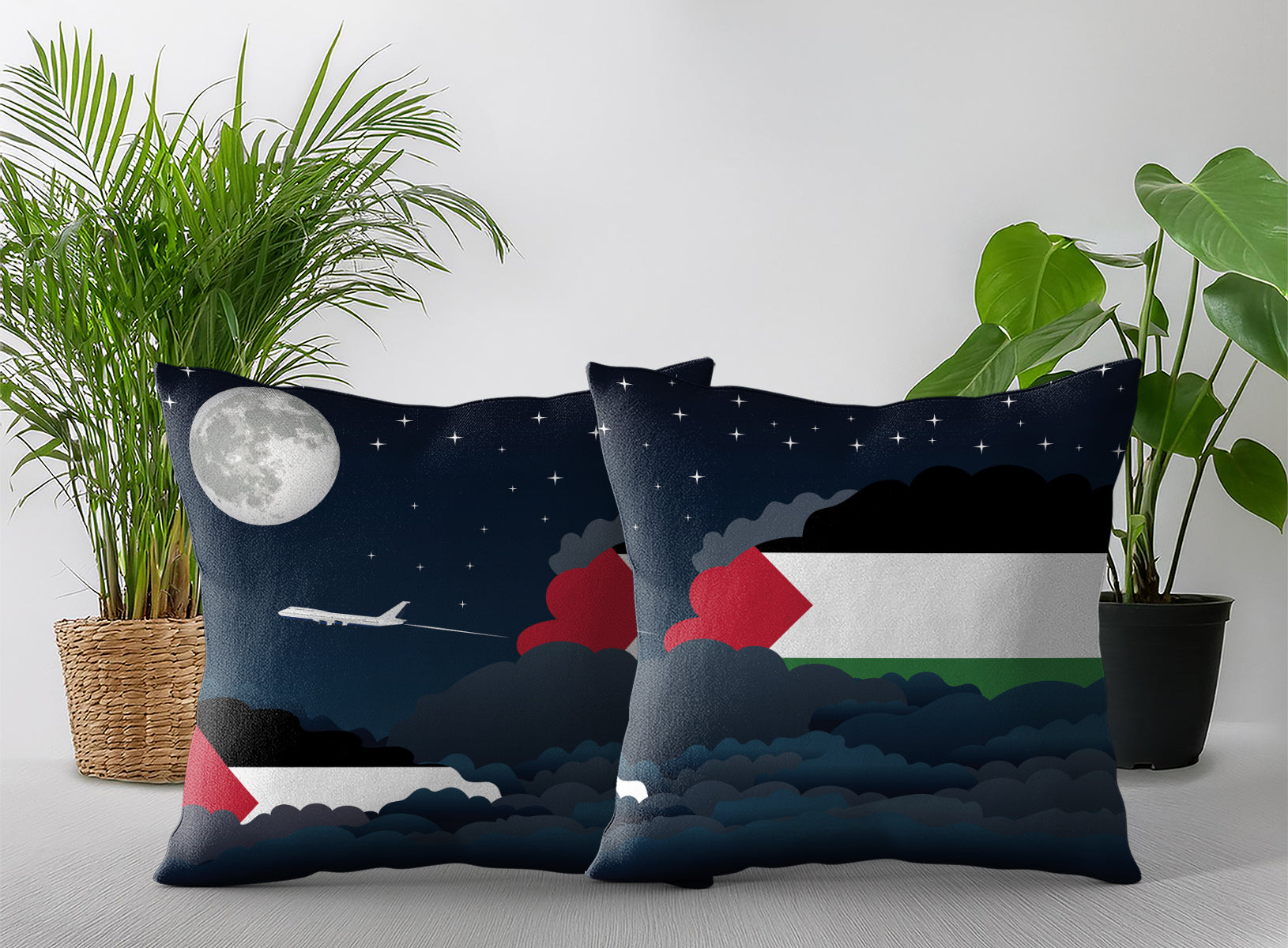 Palestine Night Clouds Pillow Case and Pillow Throw