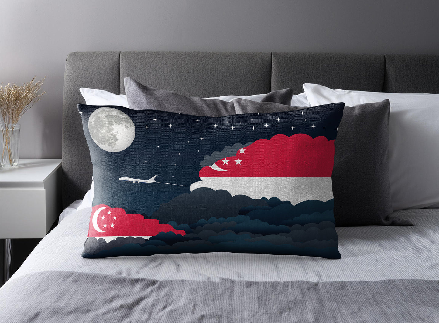 Singapore Night Clouds Pillow Case and Pillow Throw