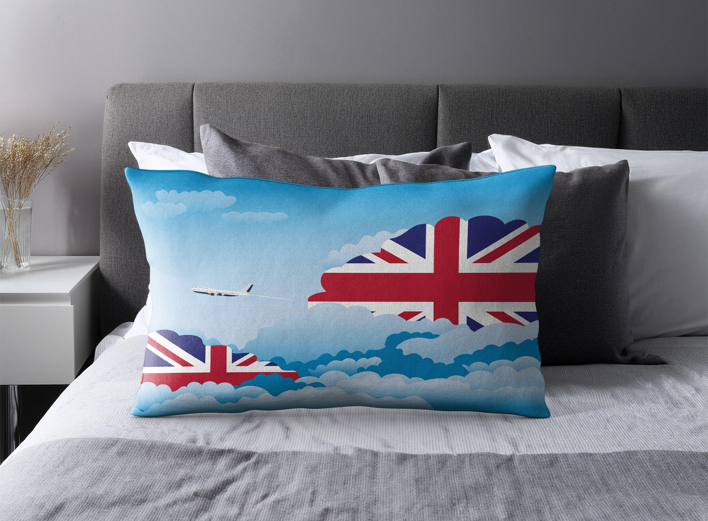 United KIngdom Day Clouds Pillow Case and Pillow Throw