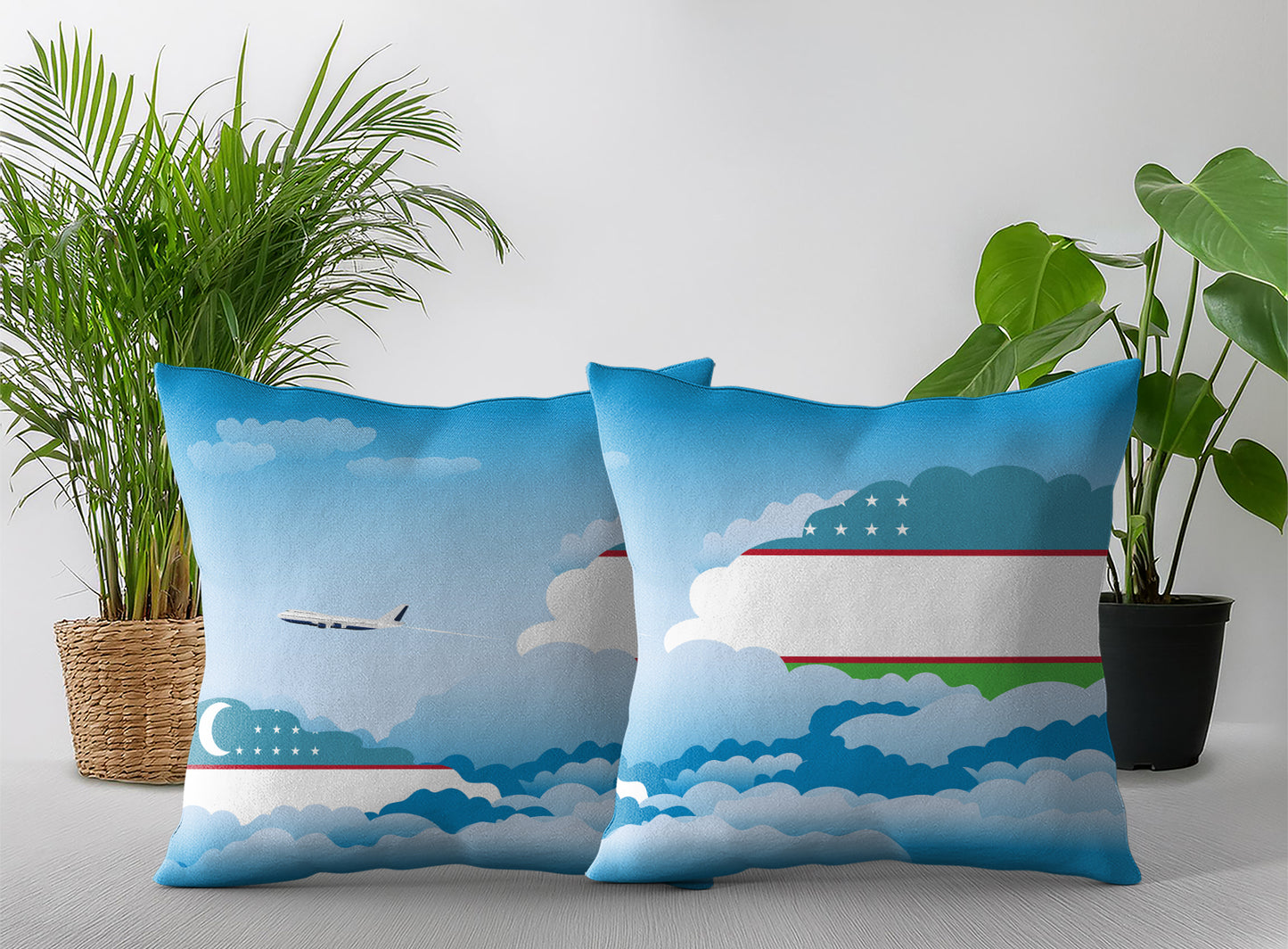 Uzbekistan Day Clouds Pillow Case and Pillow Throw