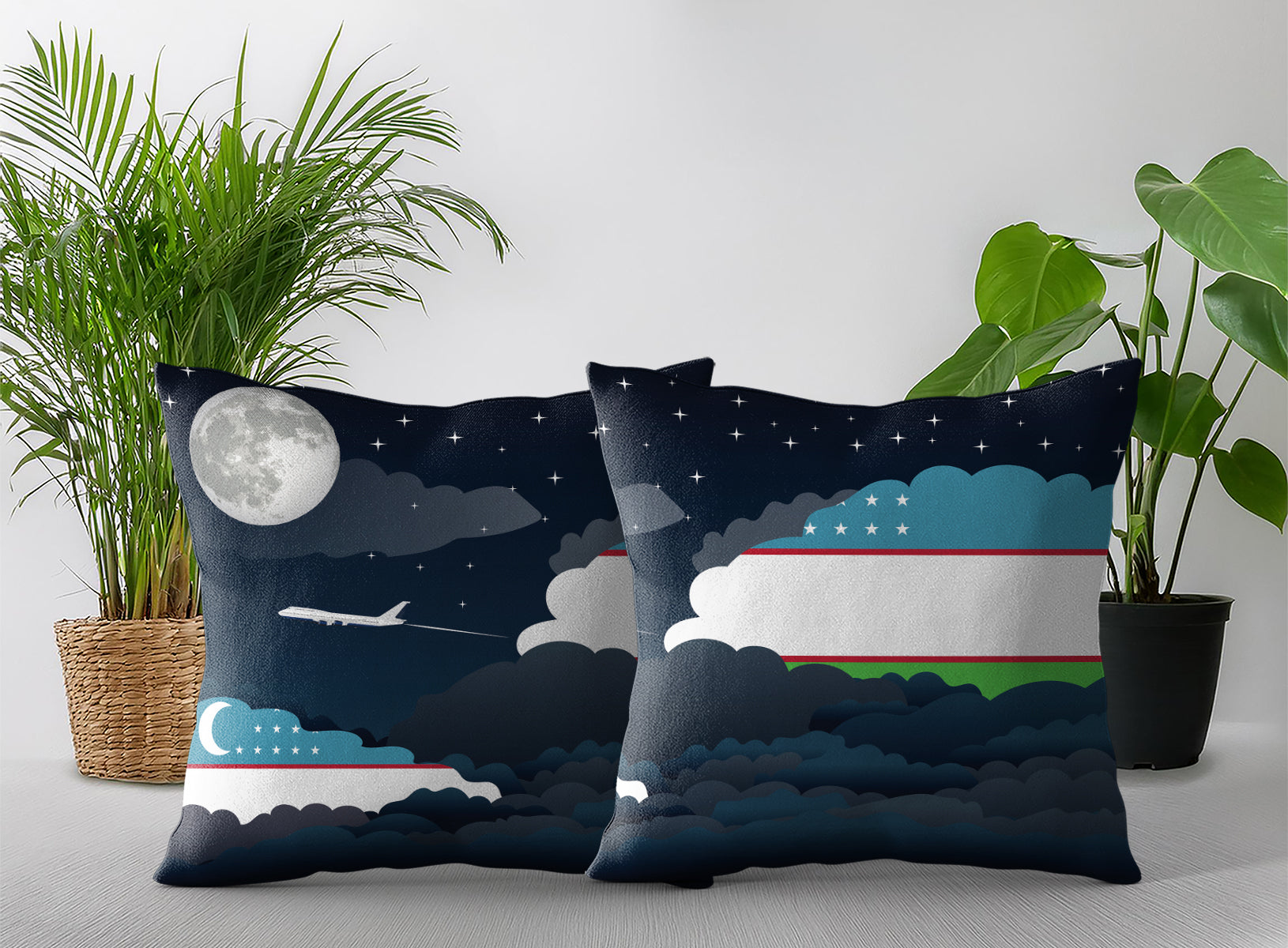 Uzbekistan Night Clouds Pillow Case and Pillow Throw