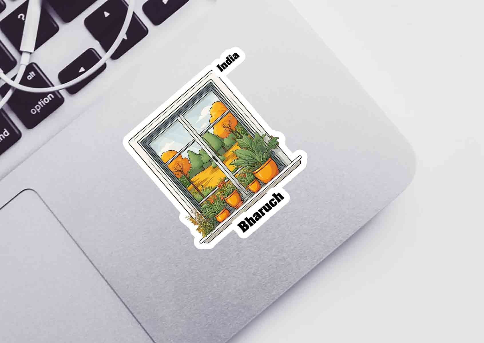 Bharuch Home Window White Plants Pots Sticker