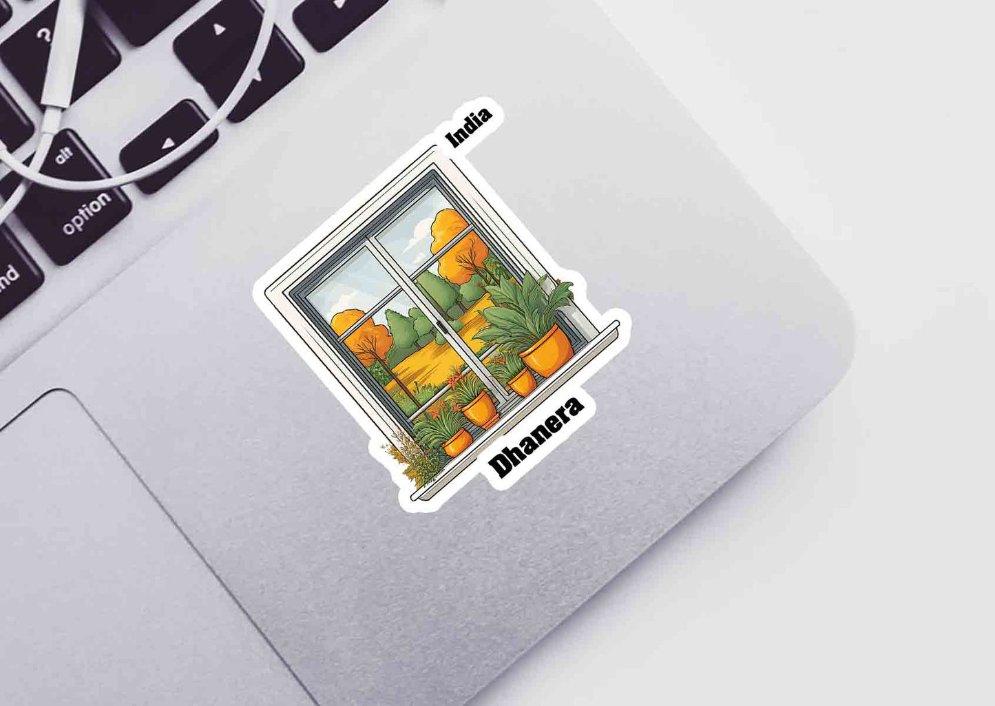 Dhanera Home Window White Plants Pots Sticker