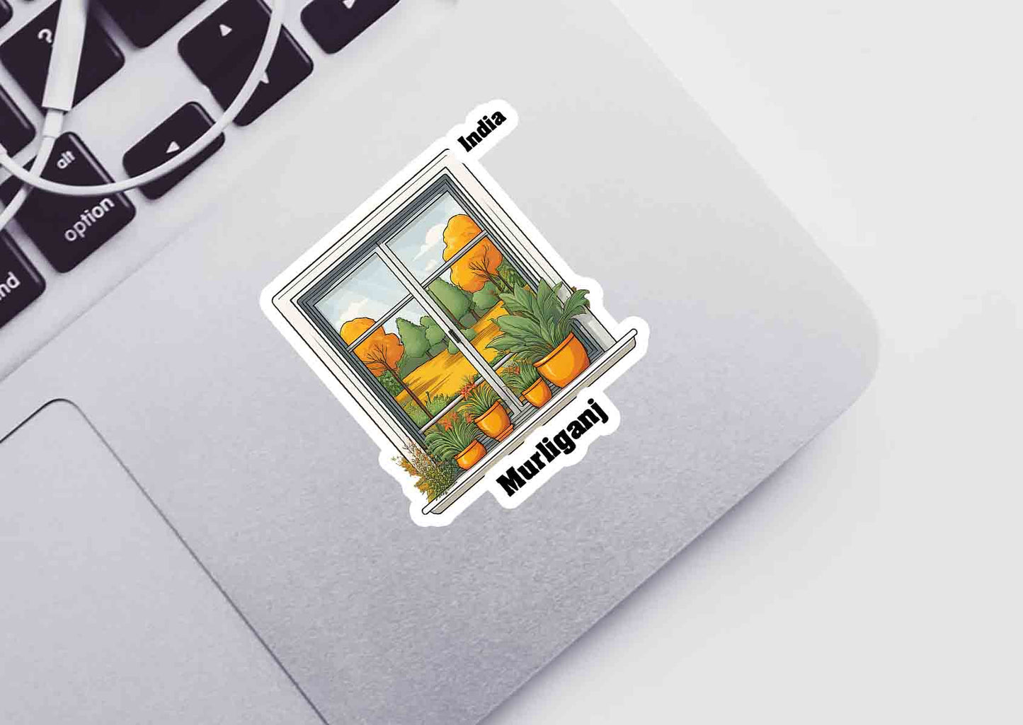 Murliganj Home Window White Plants Pots Sticker