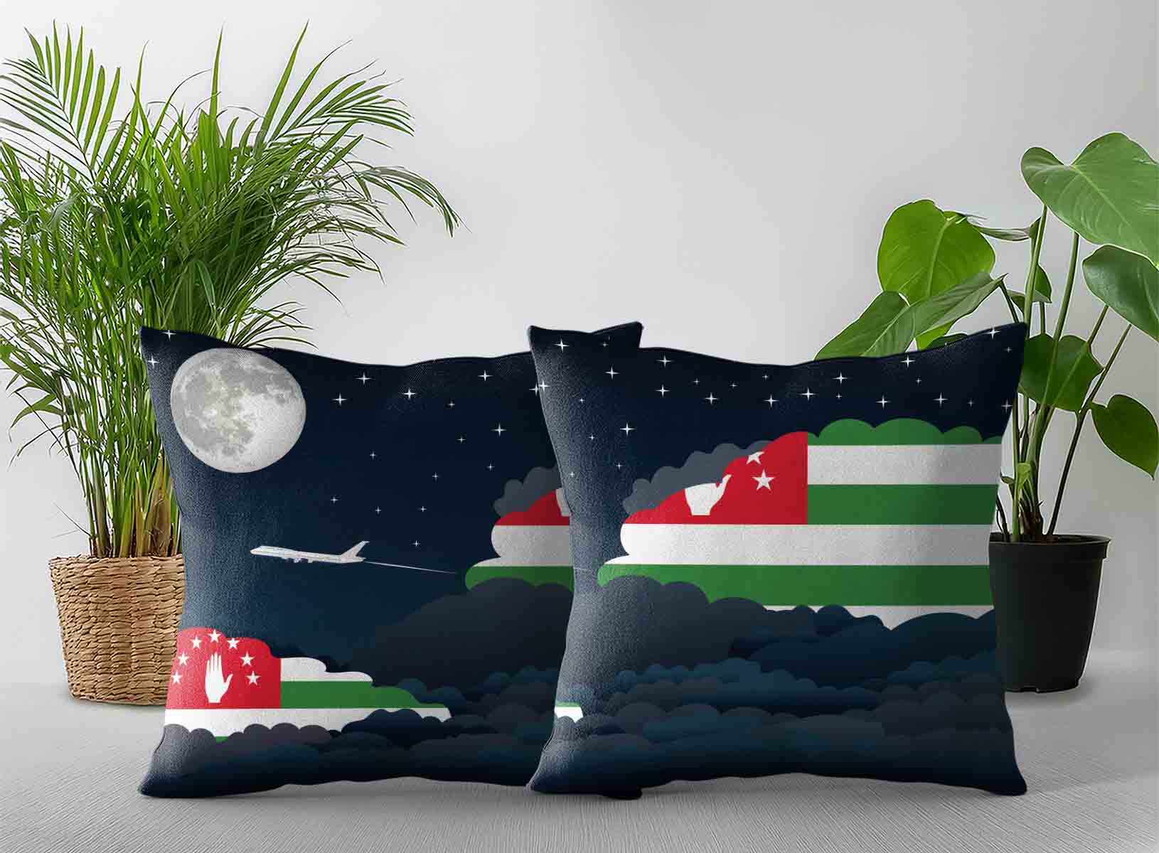 Abkhazia World Airplane Night Clouds Square & Rectangle Pillow Cases | Aviation Night Sky Decorative Throw Pillow Covers