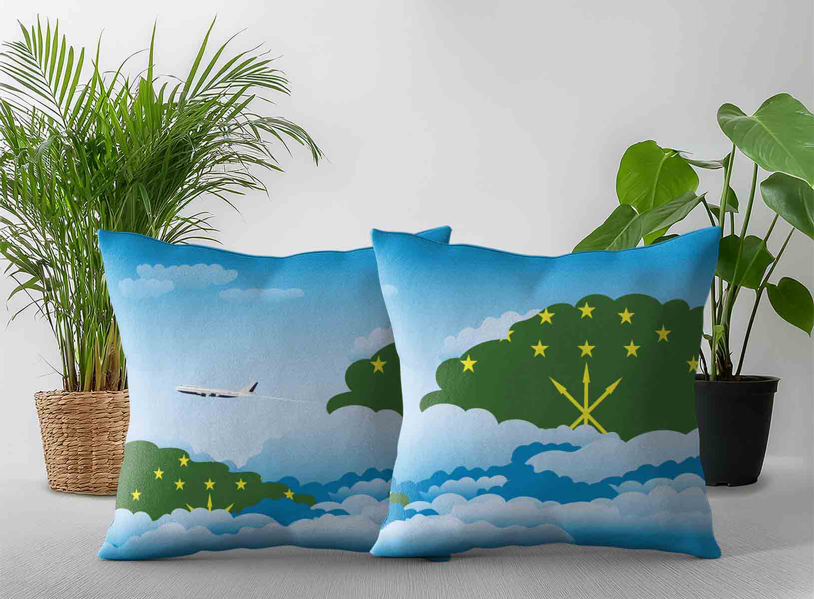 Adygea World Airplane Day Clouds Square & Rectangle Pillow Cases | Aviation Sky Travel Decorative Throw Pillow Covers