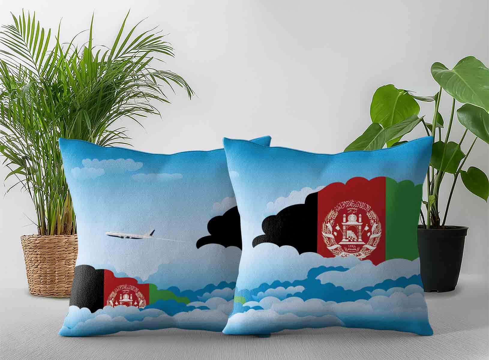 Afghanistan World Airplane Day Clouds Square & Rectangle Pillow Cases | Aviation Sky Travel Decorative Throw Pillow Covers