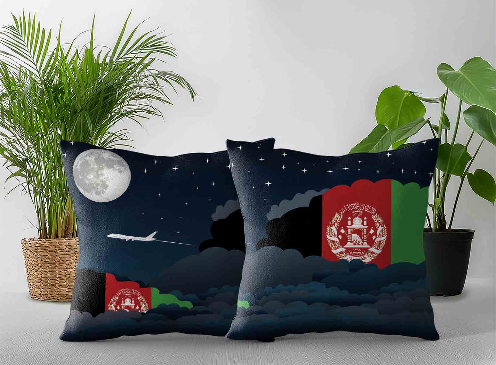 Afghanistan World Airplane Night Clouds Square & Rectangle Pillow Cases | Aviation Night Sky Decorative Throw Pillow Covers