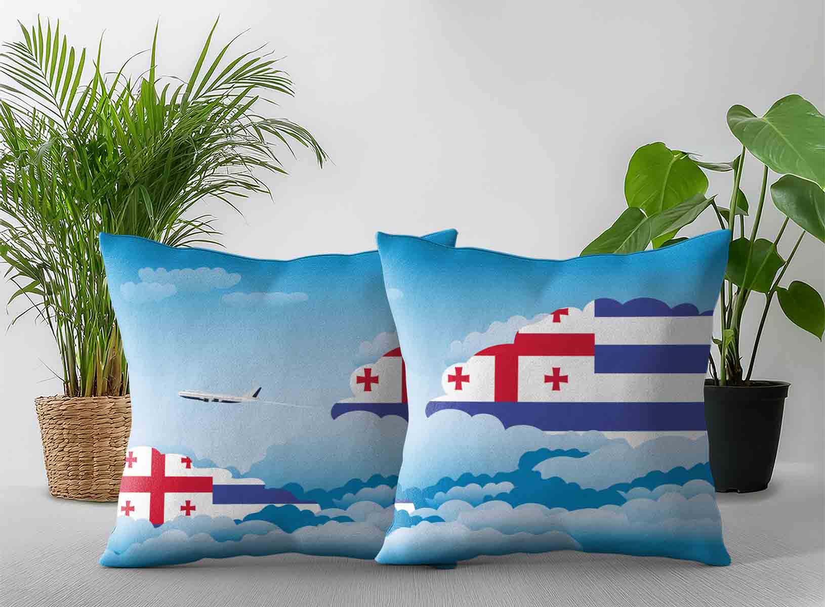 Ajaria World Airplane Day Clouds Square & Rectangle Pillow Cases | Aviation Sky Travel Decorative Throw Pillow Covers