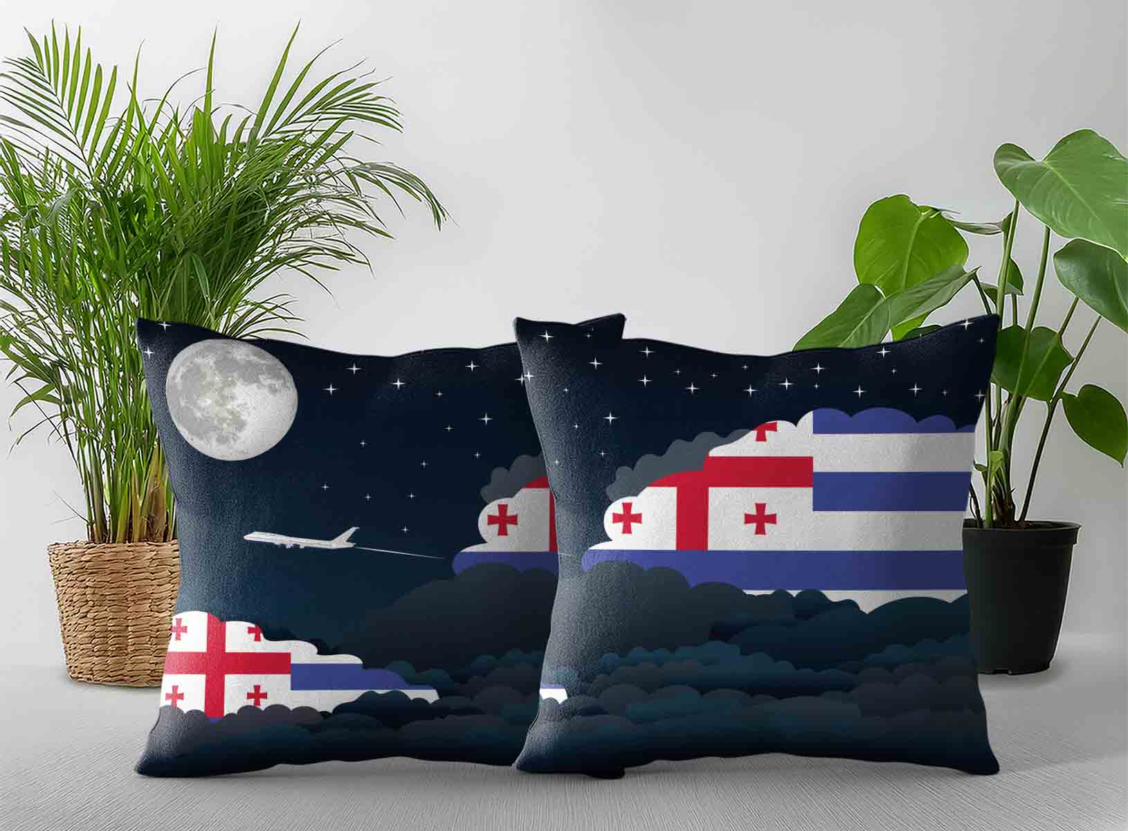Ajaria World Airplane Night Clouds Square & Rectangle Pillow Cases | Aviation Night Sky Decorative Throw Pillow Covers