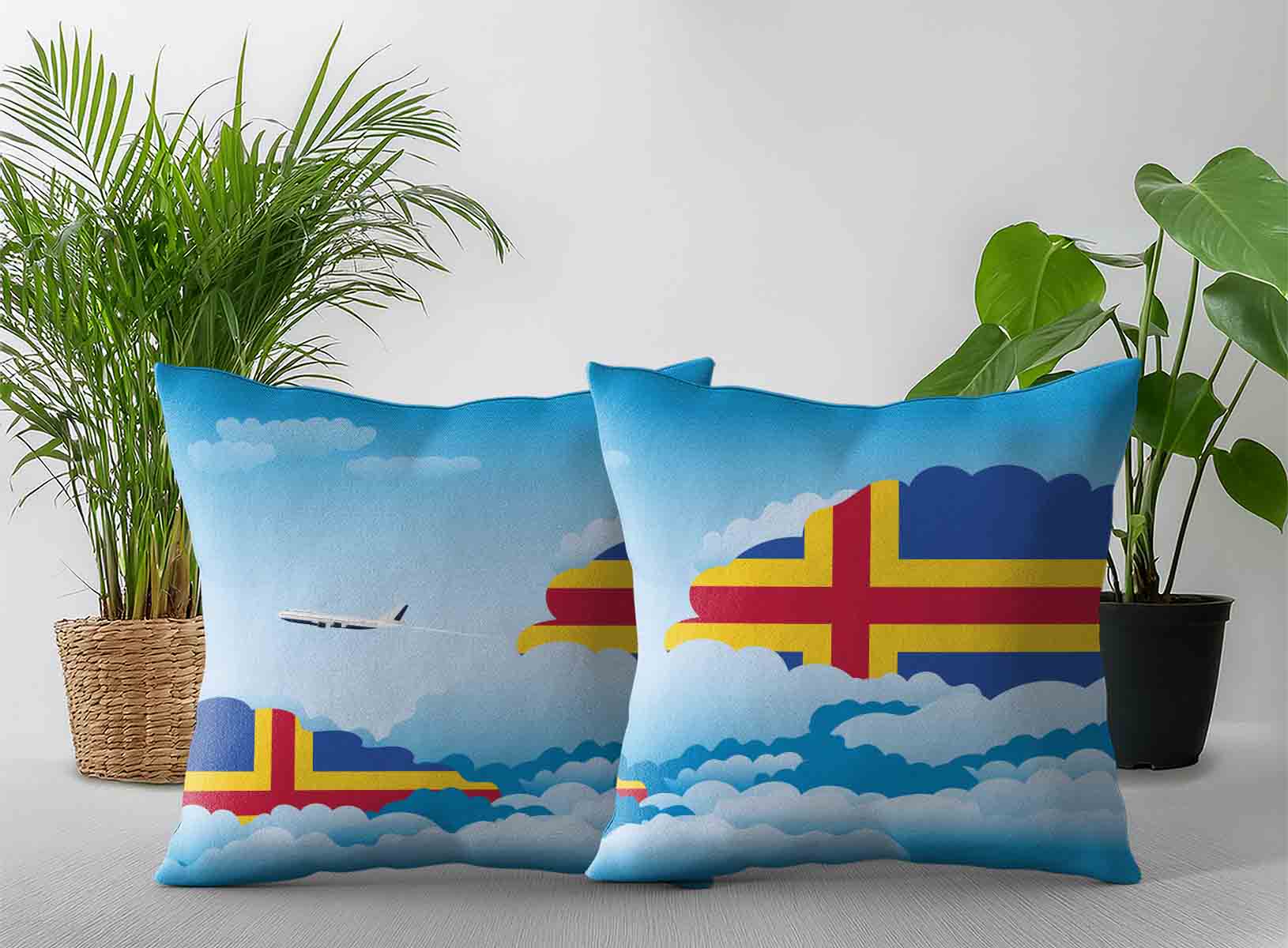 Aland World Airplane Day Clouds Square & Rectangle Pillow Cases | Aviation Sky Travel Decorative Throw Pillow Covers