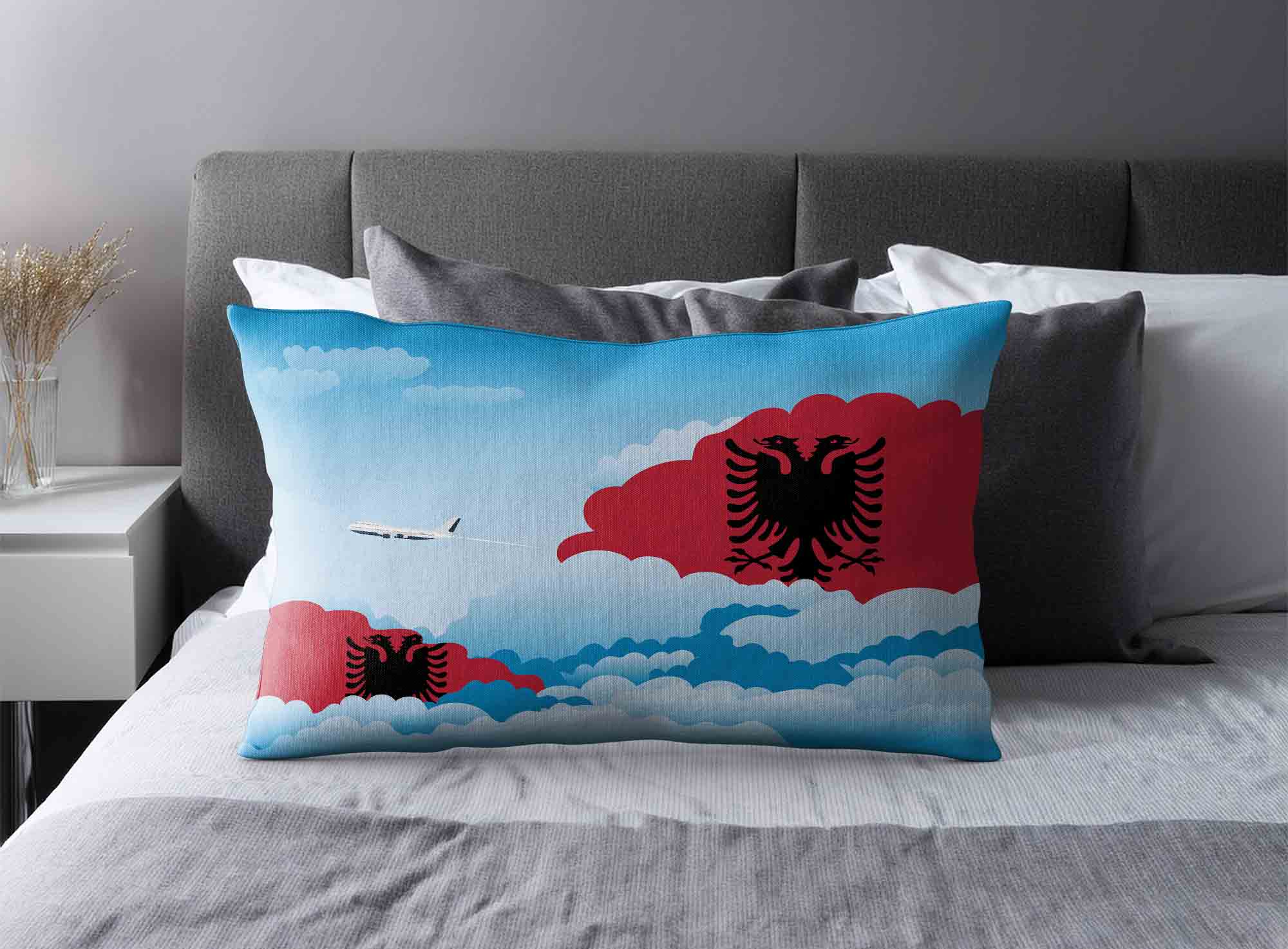 Albania World Airplane Day Clouds Square & Rectangle Pillow Cases | Aviation Sky Travel Decorative Throw Pillow Covers image 2