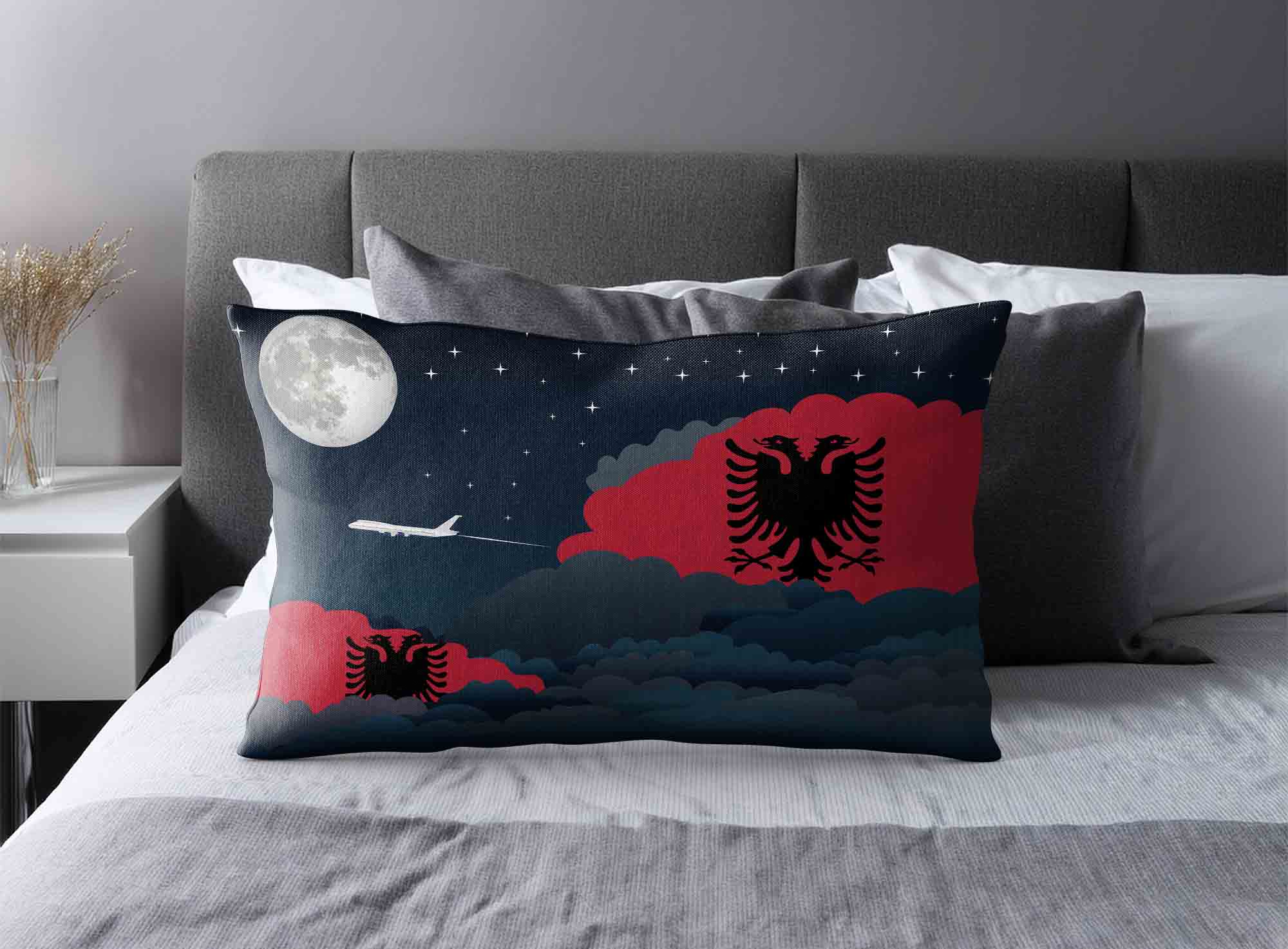 Albania World Airplane Night Clouds Square & Rectangle Pillow Cases | Aviation Night Sky Decorative Throw Pillow Covers image 2