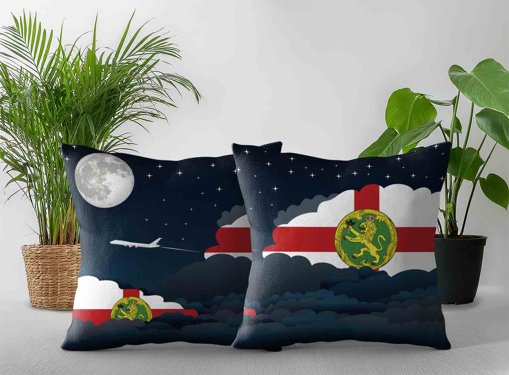 Alderney World Airplane Night Clouds Square & Rectangle Pillow Cases | Aviation Night Sky Decorative Throw Pillow Covers