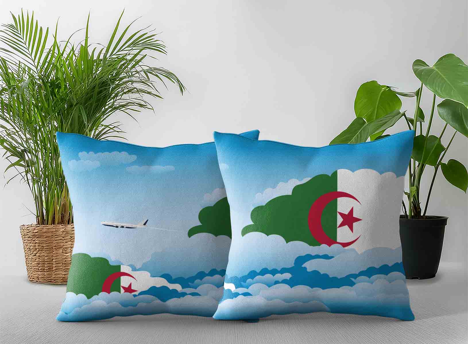 Algeria World Airplane Day Clouds Square & Rectangle Pillow Cases | Aviation Sky Travel Decorative Throw Pillow Covers