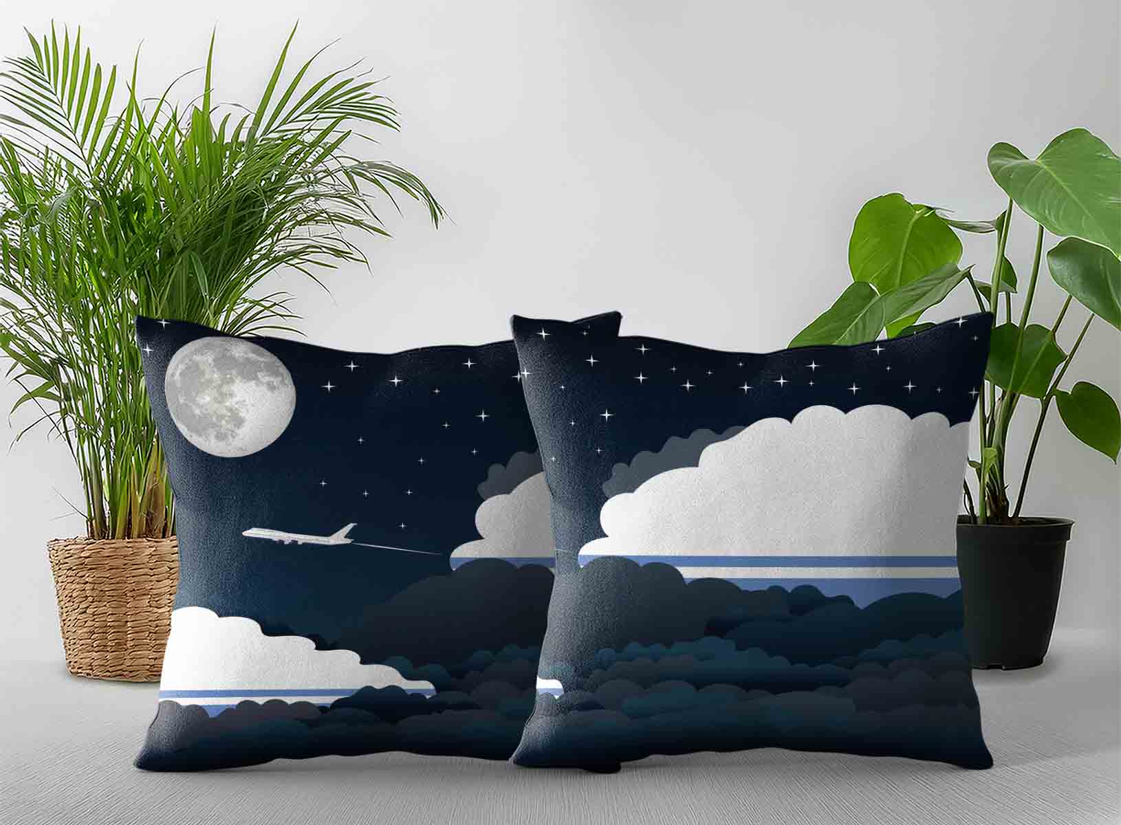 Altai Republic World Airplane Night Clouds Square & Rectangle Pillow Cases | Aviation Night Sky Decorative Throw Pillow Covers