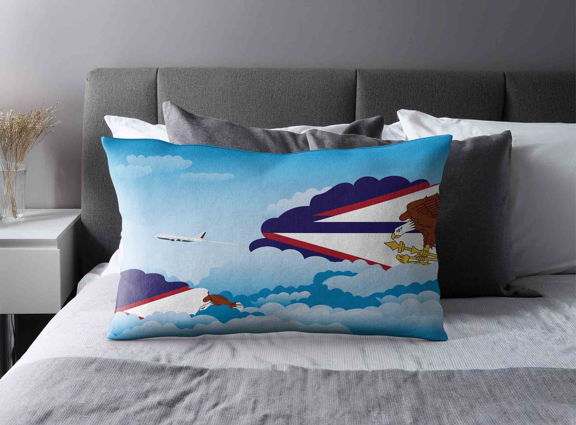 American Samoa World Airplane Day Clouds Square & Rectangle Pillow Cases | Aviation Sky Travel Decorative Throw Pillow Covers image 2