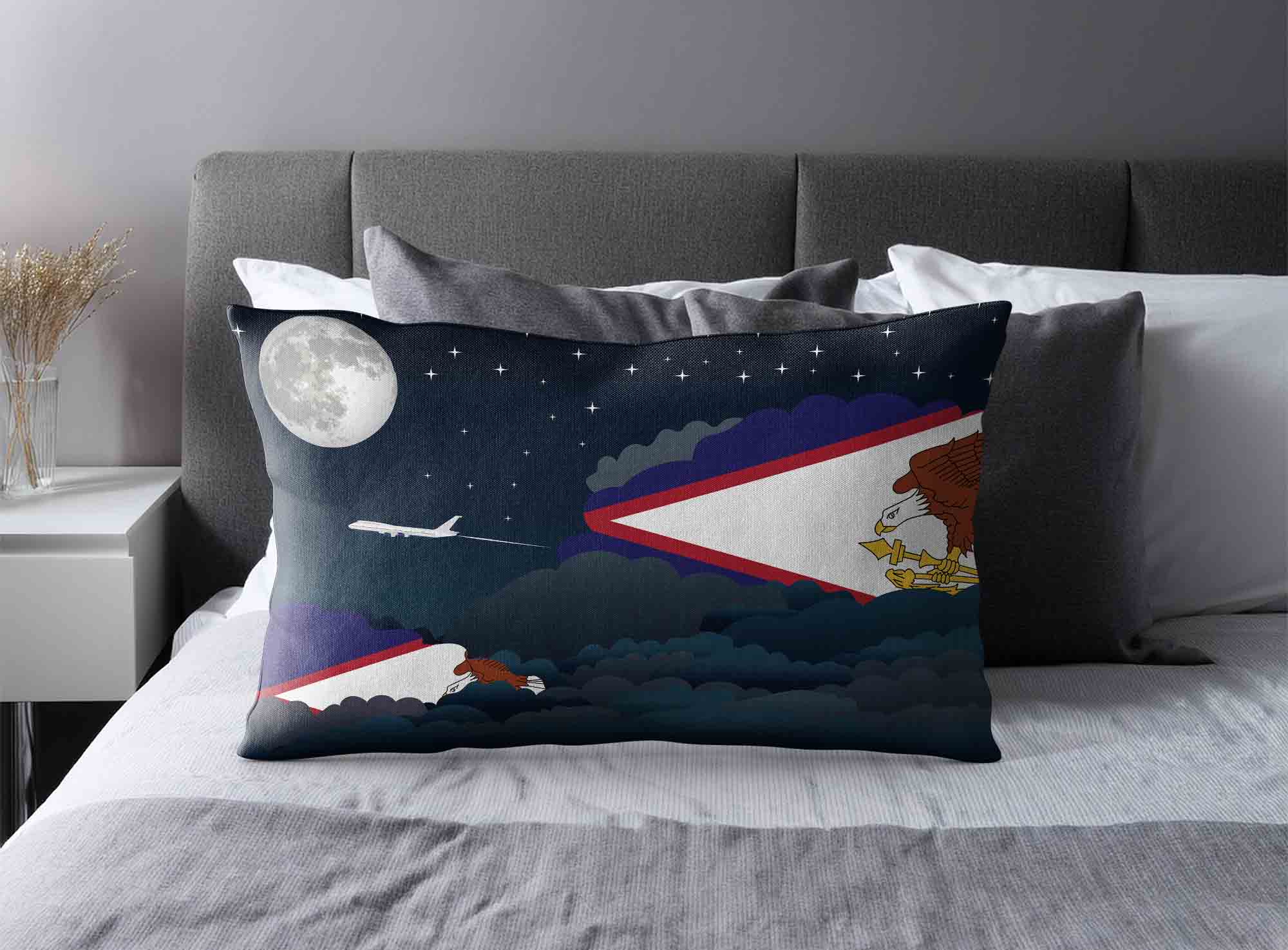 American Samoa World Airplane Night Clouds Square & Rectangle Pillow Cases | Aviation Night Sky Decorative Throw Pillow Covers image 2