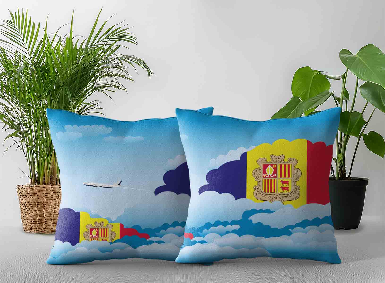 Andorra World Airplane Day Clouds Square & Rectangle Pillow Cases | Aviation Sky Travel Decorative Throw Pillow Covers