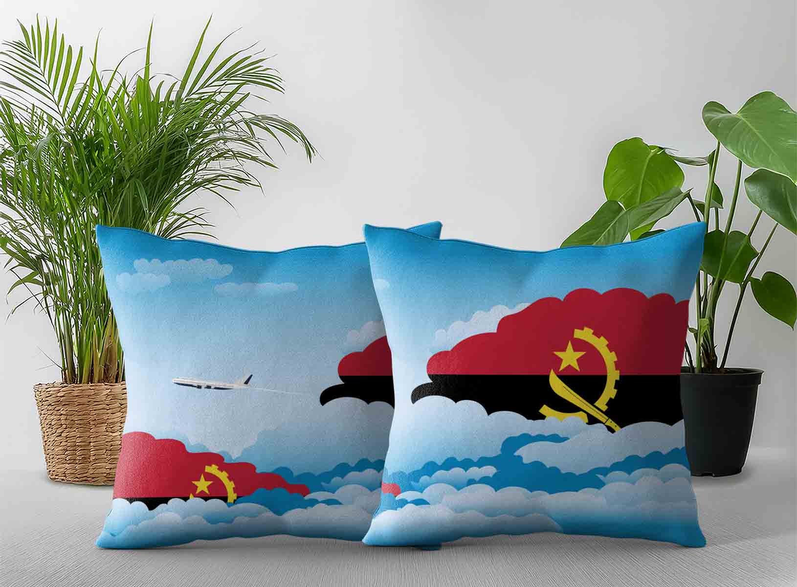 Angola World Airplane Day Clouds Square & Rectangle Pillow Cases | Aviation Sky Travel Decorative Throw Pillow Covers