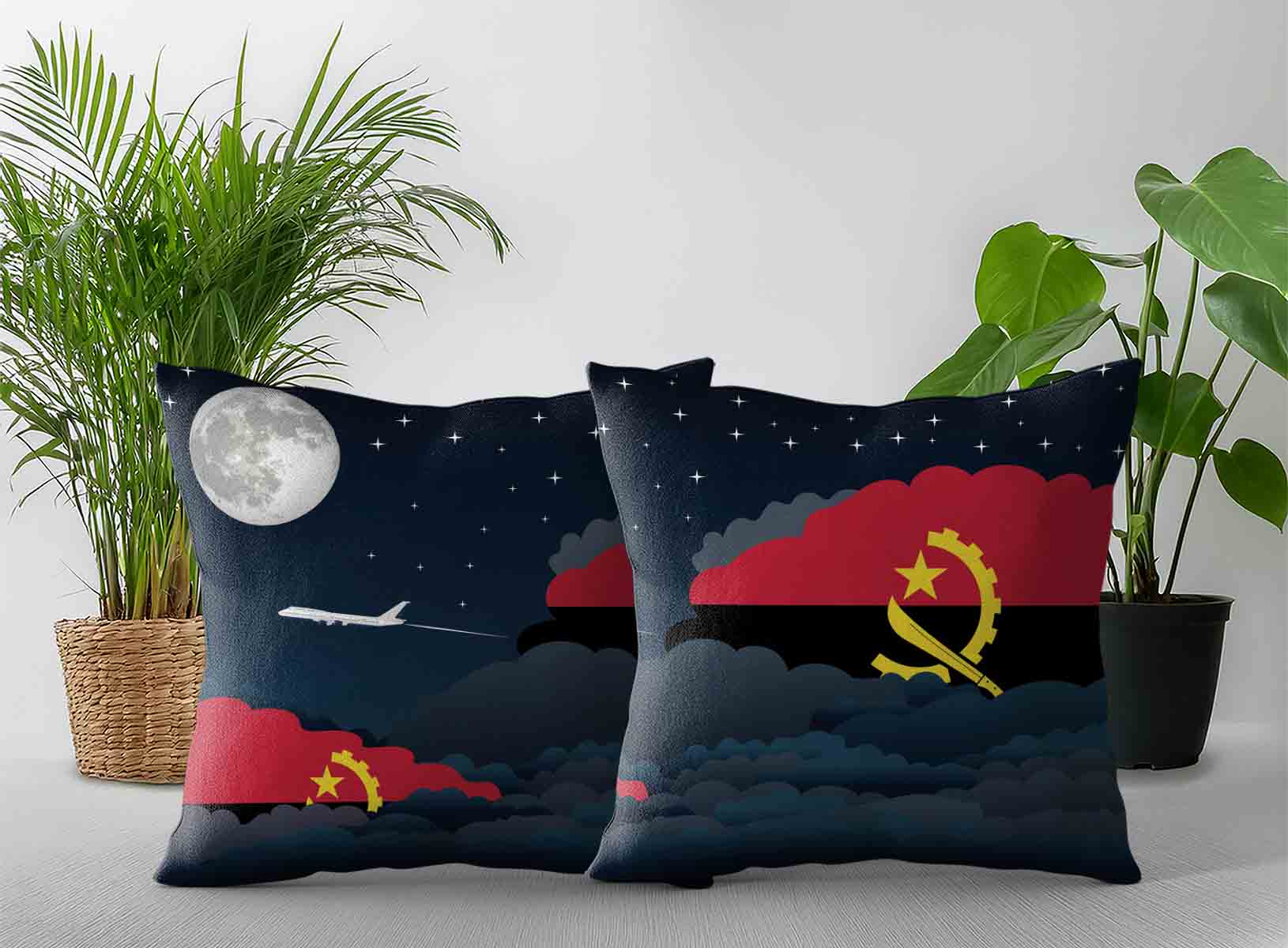 Angola World Airplane Night Clouds Square & Rectangle Pillow Cases | Aviation Night Sky Decorative Throw Pillow Covers