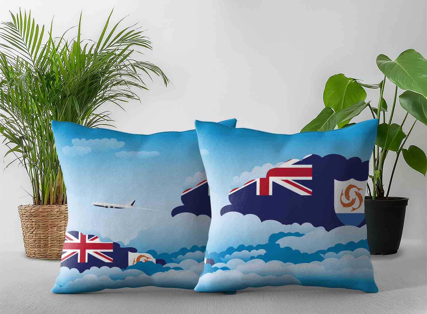 Anguilla World Airplane Day Clouds Square & Rectangle Pillow Cases | Aviation Sky Travel Decorative Throw Pillow Covers