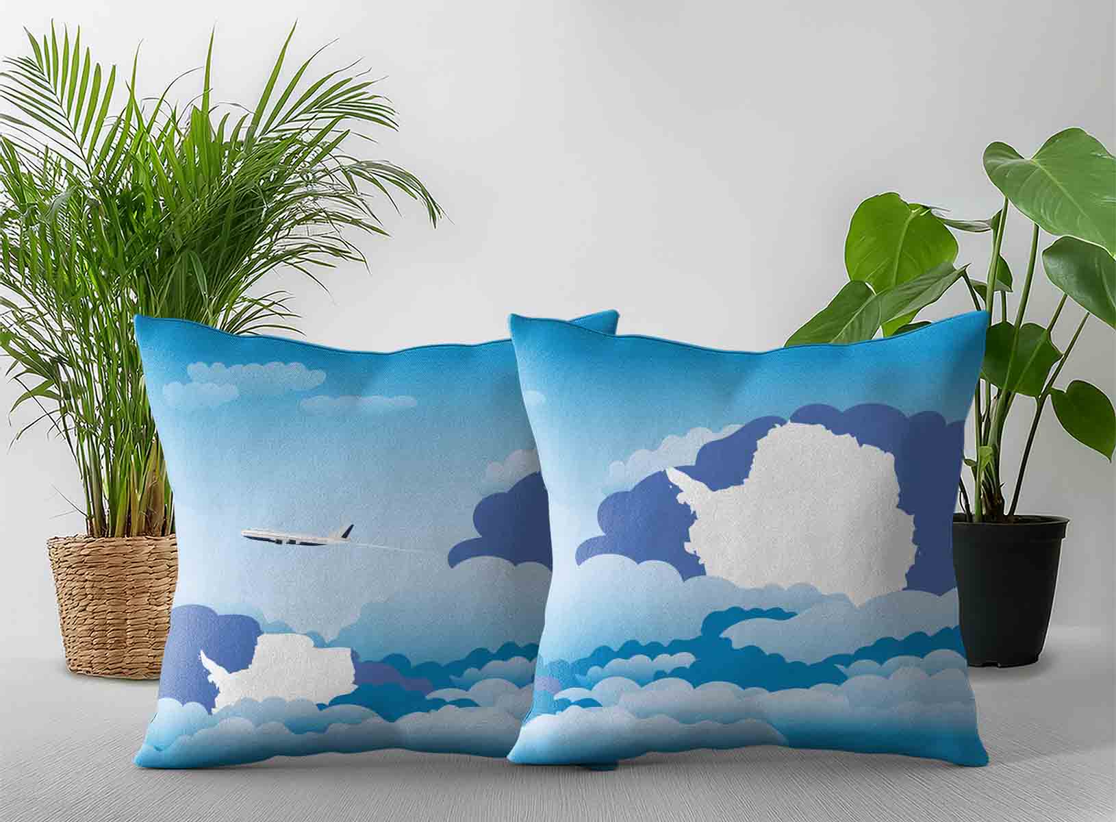 Antarctica World Airplane Day Clouds Square & Rectangle Pillow Cases | Aviation Sky Travel Decorative Throw Pillow Covers