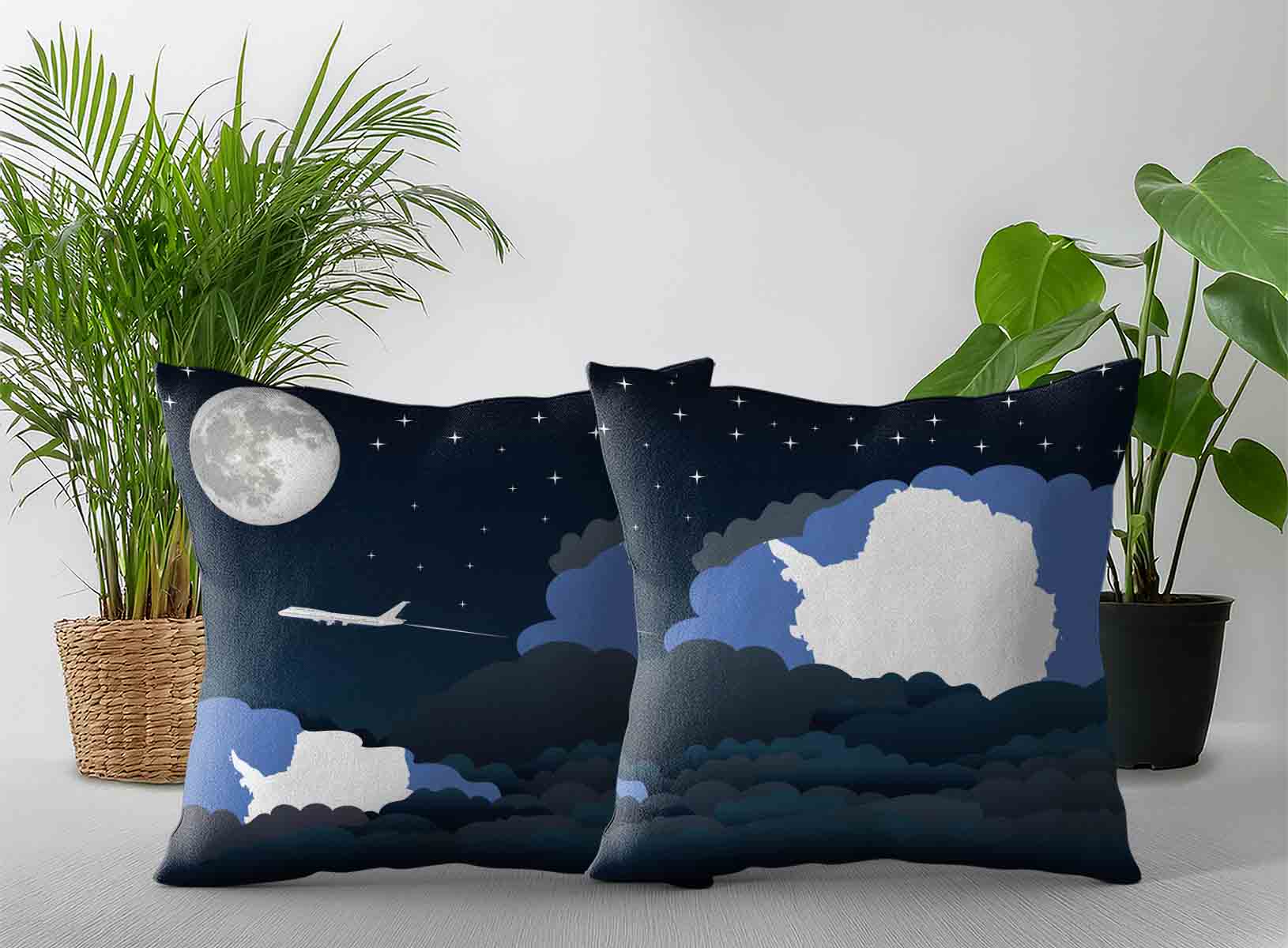Antarctica World Airplane Night Clouds Square & Rectangle Pillow Cases | Aviation Night Sky Decorative Throw Pillow Covers
