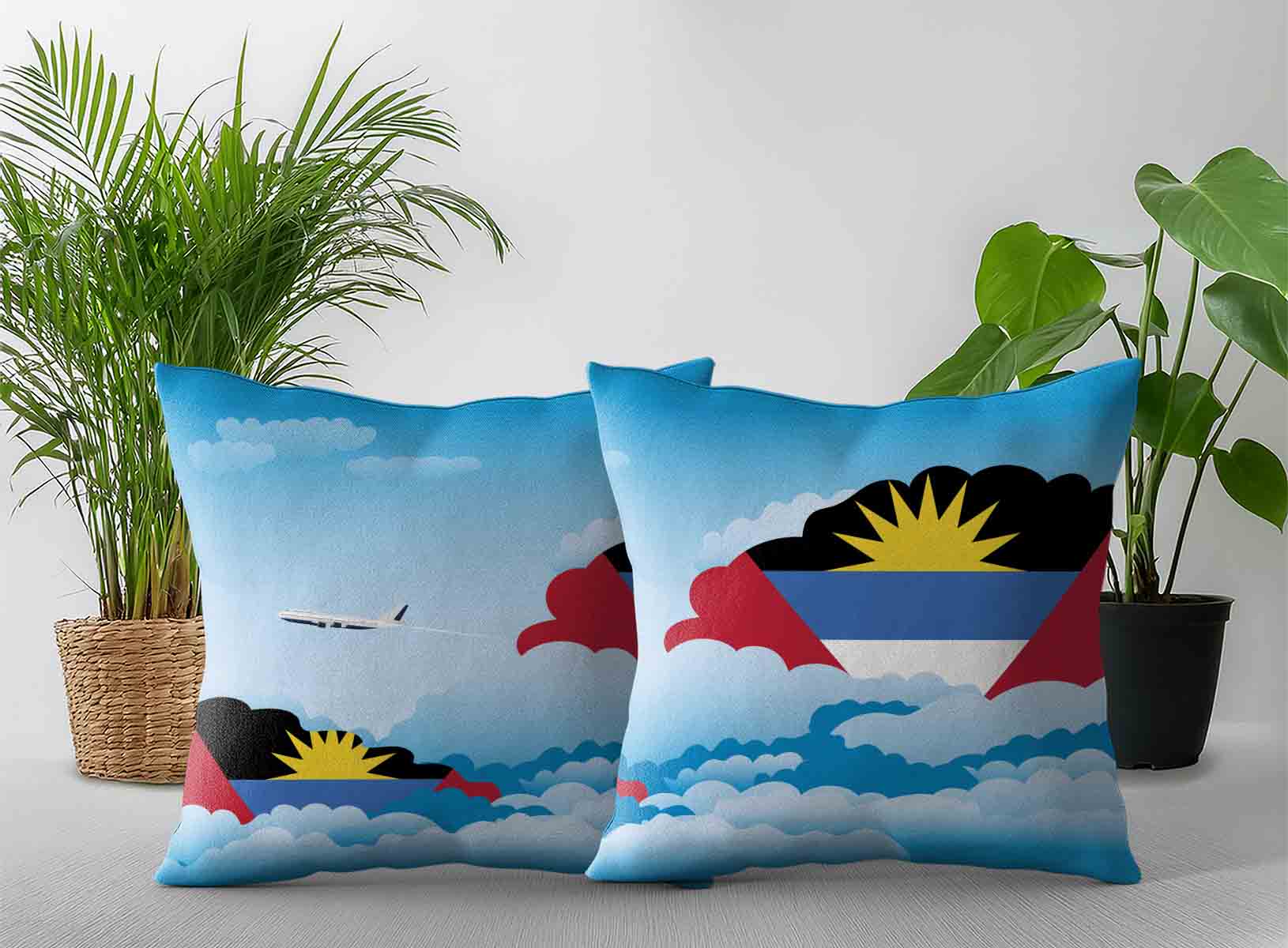 Antigua Case and Barbuda World Airplane Day Clouds Square & Rectangle Pillow Cases | Aviation Sky Travel Decorative Throw Pillow Covers
